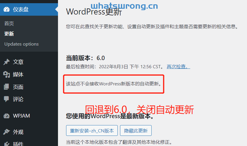 wordpress 6.0.1错误